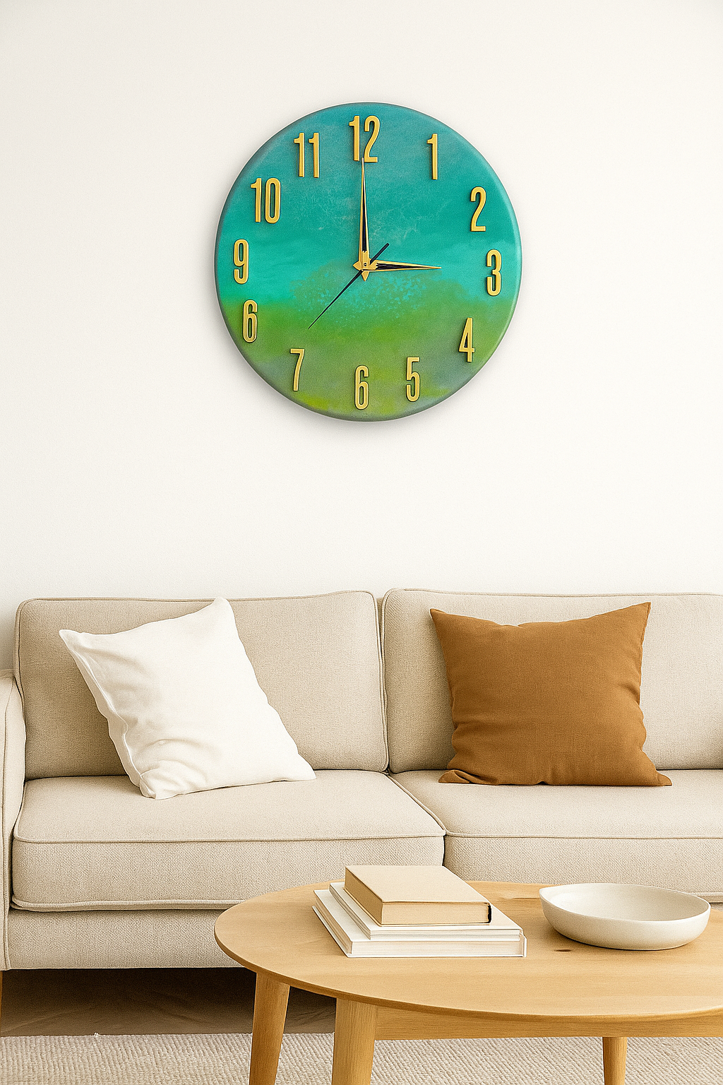 Verdant Horizon Epoxy Resin Wall Clock