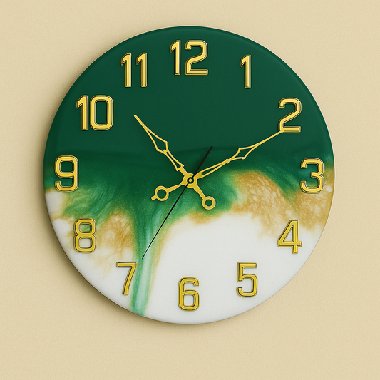 Emerald Tides Epoxy Resin Wall Clock